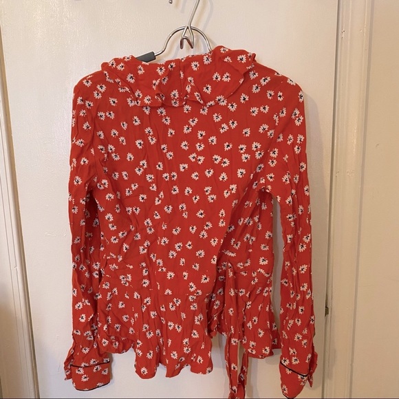 Ganni Crepe Floral Ruffled Wrap Top Sz 36 - Picture 6 of 8